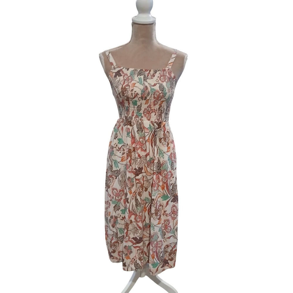 Old Navy Floral Smocked Midi Dress Multi-Color Square Neck Sleeveless Boho Small